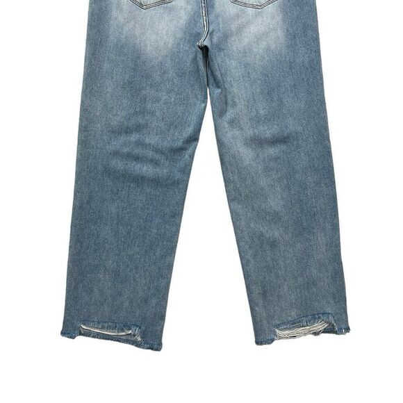 Risen Jeans Women's Cross‎ Over Distressed High Waist Straight Leg Jeans - Picture 7 of 10